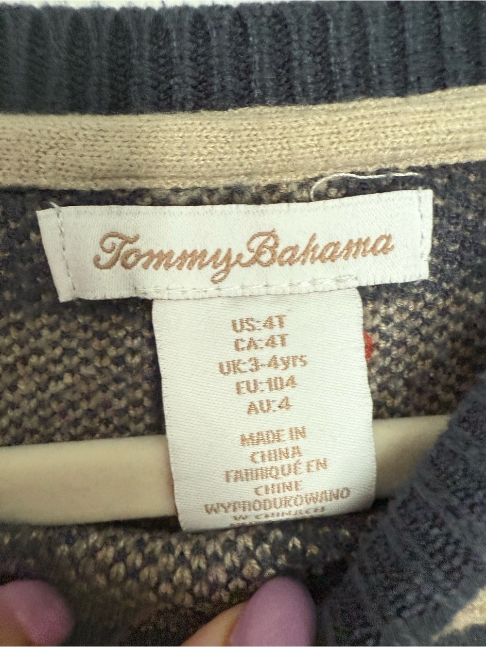Tommy Bahama Classic Check Crewneck Sweater in Navy and Beige- size 4t - Picture 3 of 4